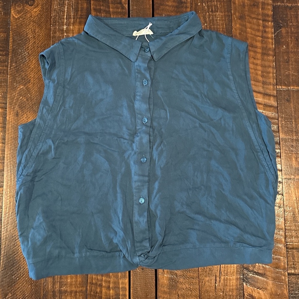 78 & Sunny Dark Teal Sleeveless Button Down Knot Front Blouse XL NWT
